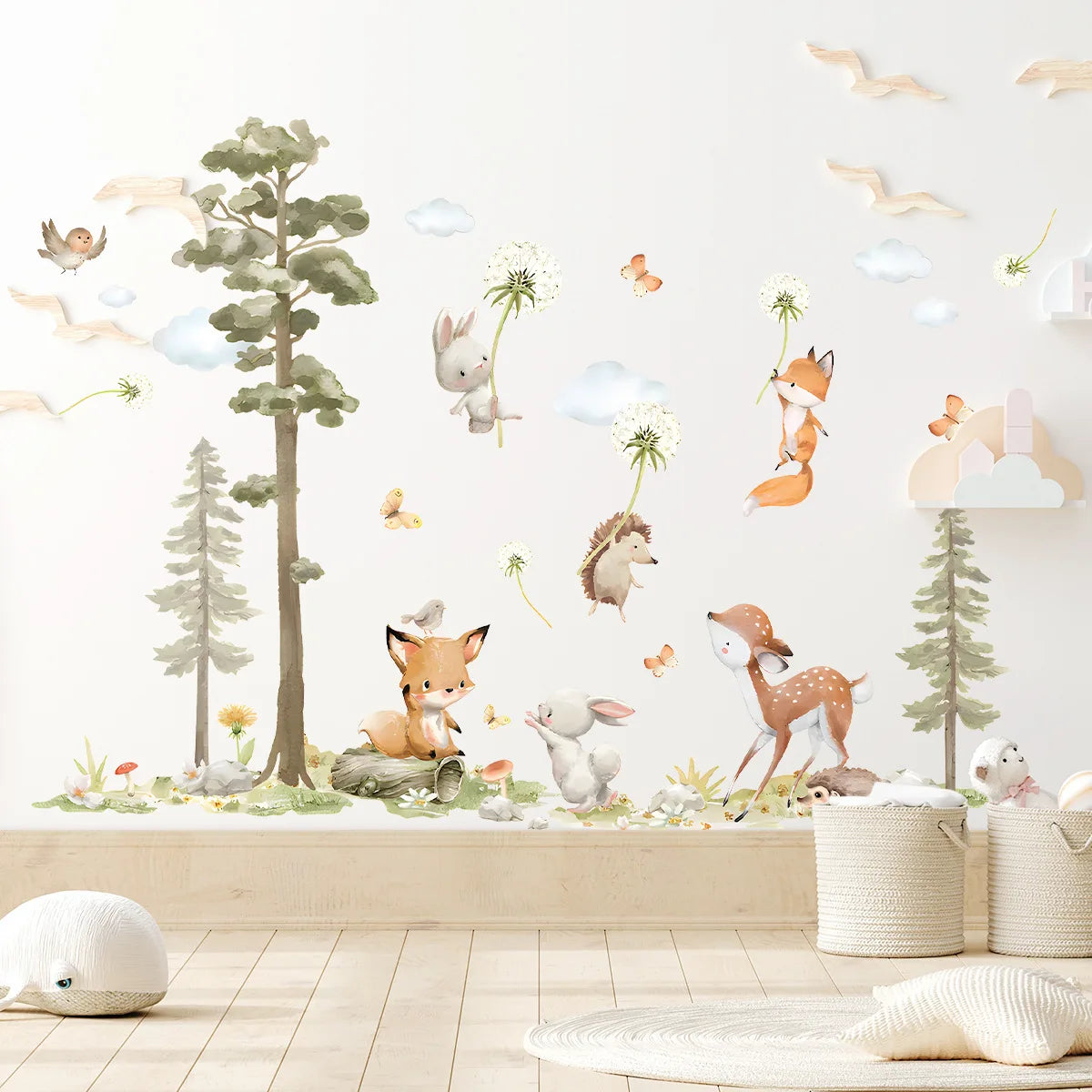 Forest Animals Rainbow Wall Stickers for Kids Rooms Children Boys Girls Baby Room Decoration Nursery Wallpaper Giraffe Elephant