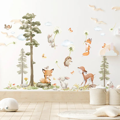 Forest Animals Rainbow Wall Stickers for Kids Rooms Children Boys Girls Baby Room Decoration Nursery Wallpaper Giraffe Elephant