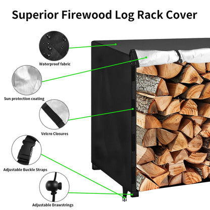 Outdoor Firewood Rack Cover with Storage Bag Heavy Duty Waterproof Rack Cloth for Fireplace Fire Pits Wood Pile Storage Cover