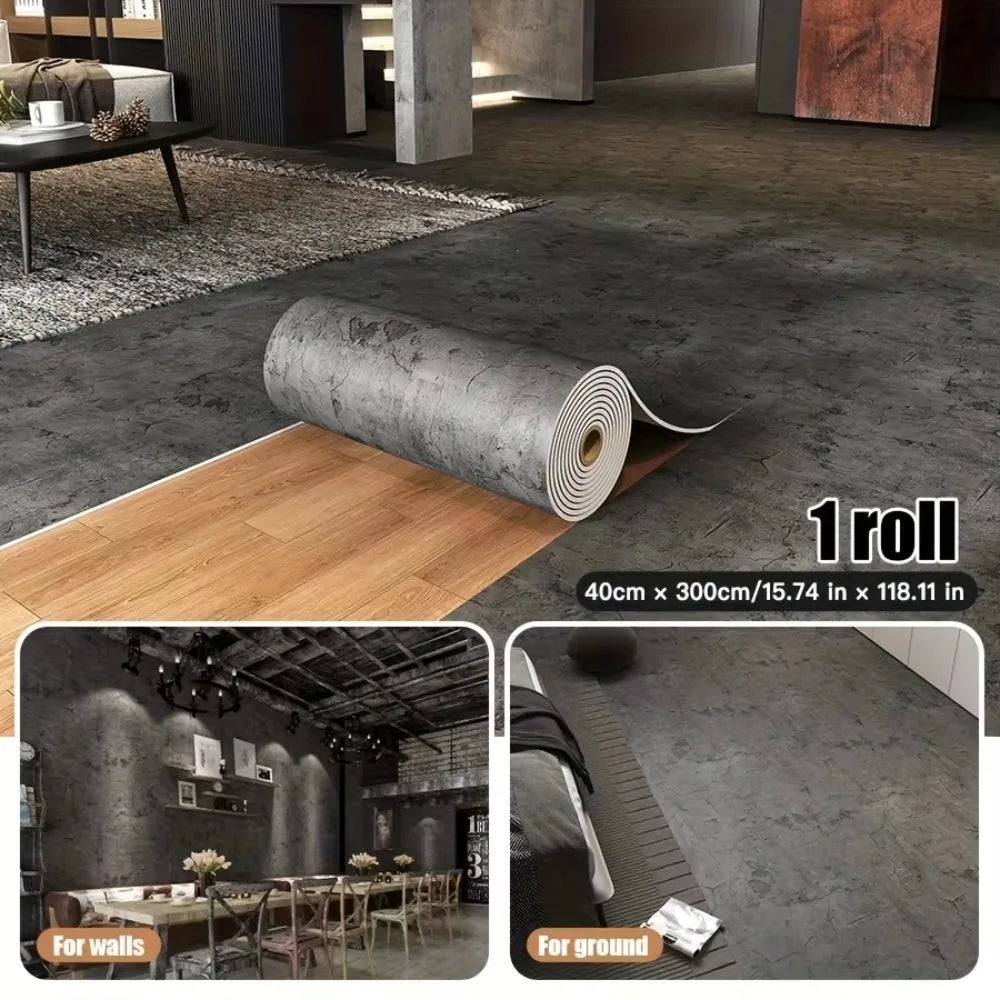 Self-Adhesive Vinyl Wallpaper 3M×40cm Concrete Texture Foam Wall Panels Interior Decor Thickened Waterproof Wall Stickers Home