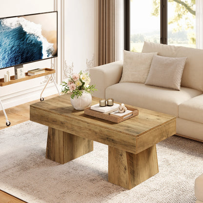 Tribesigns Vintage Coffee Table, 120cm Wooden Accent Center Tables with Thick Base, Modern Low Cocktail Tea Furniture for