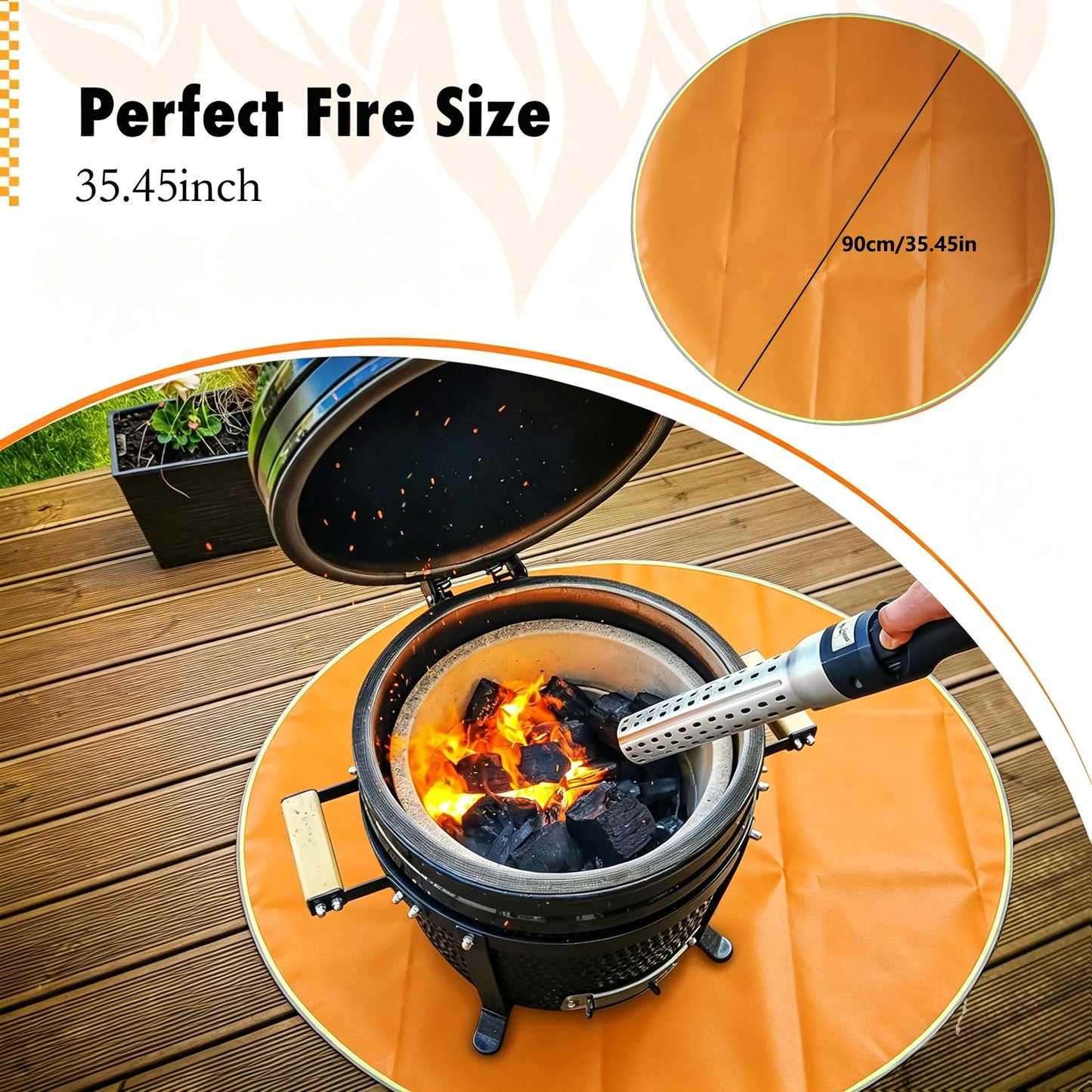 35.4'' Fire Pit Mat for Solo Stove Bonfire, Fireproof Under Grill Mat Deck Patio Protector Pad, Round BBQ Mat for Solo Stove