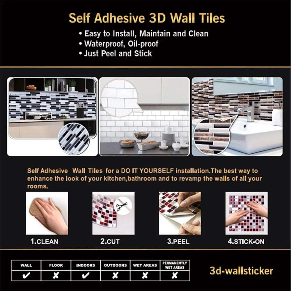 3D Grey Brick Durable DIY Wall Sticker Waterproof Removable Home Decor Grey Brick 3D Wallpaper Kitchen