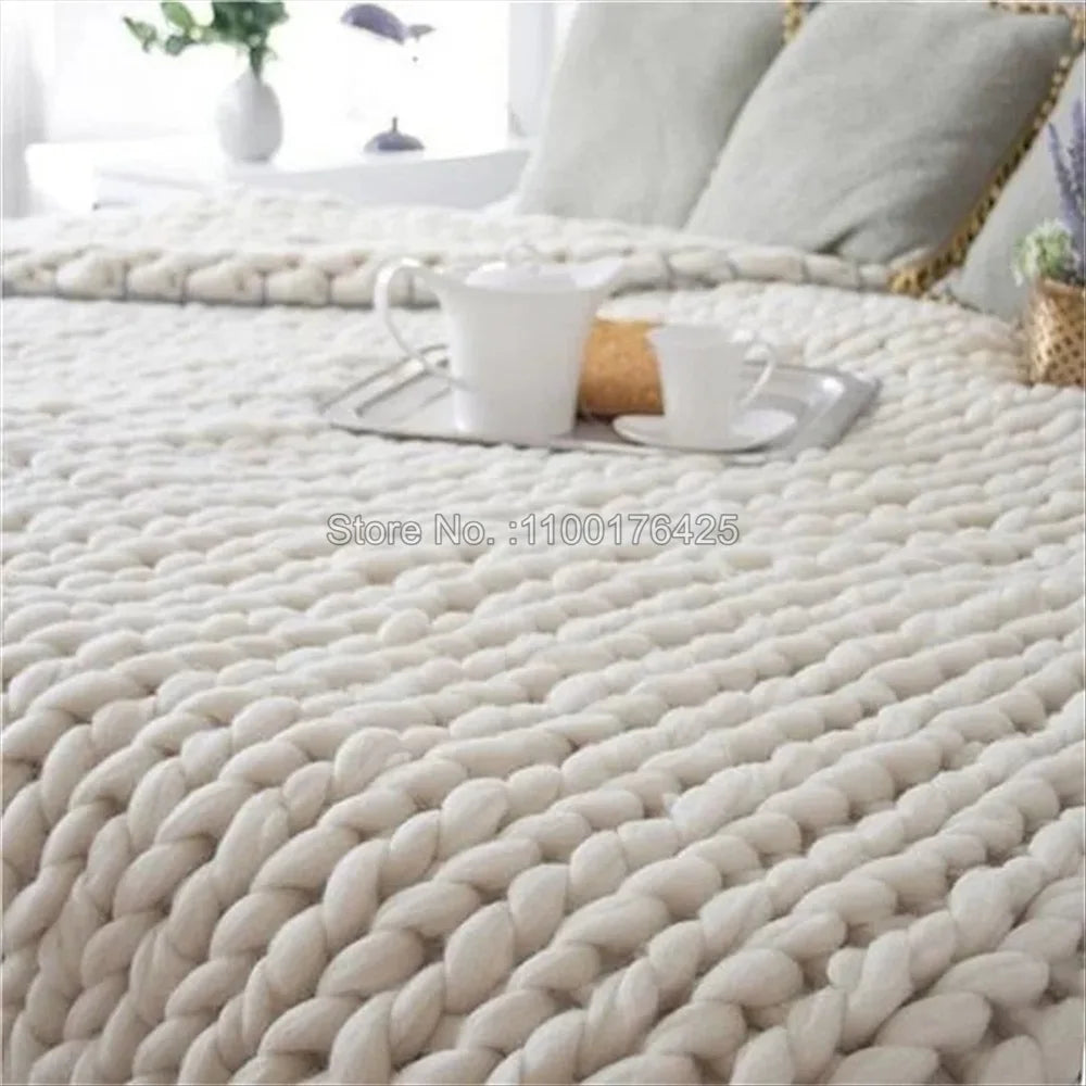 Grey Soft Knitted Blanket Winter Thick Sofa Throw Large Yarn Roving Blanket Chunky Handmade Weight Blankets Nordic Home Decor