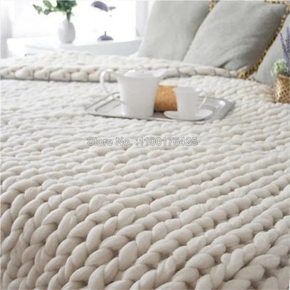 Grey Soft Knitted Blanket Winter Thick Sofa Throw Large Yarn Roving Blanket Chunky Handmade Weight Blankets Nordic Home Decor