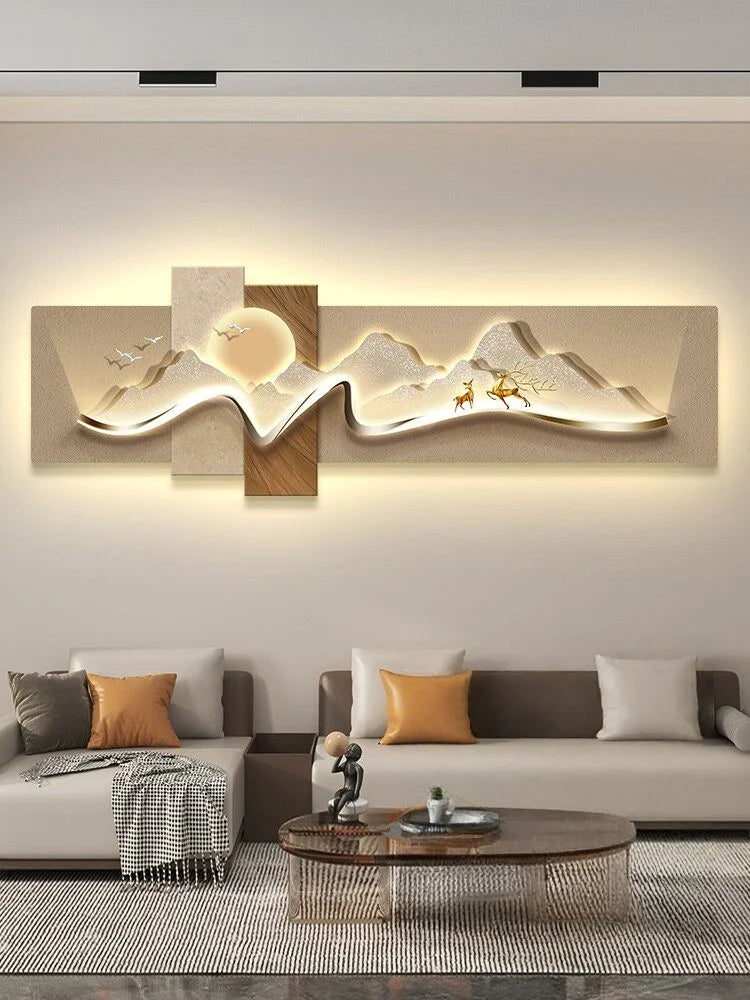 Modern Luxury Led Living Room Decoration Painting Background Wall Mural Simple High-End Banner Hanging Painting Home Appliance