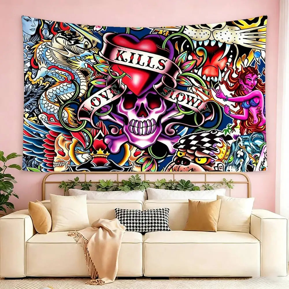 pink ed hardy wallpaper  Flags Wall Hanging Tapestry Outdoor Garage Room Decorative flag Background Blanket