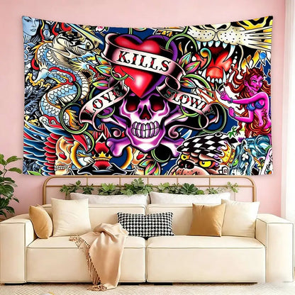 pink ed hardy wallpaper  Flags Wall Hanging Tapestry Outdoor Garage Room Decorative flag Background Blanket