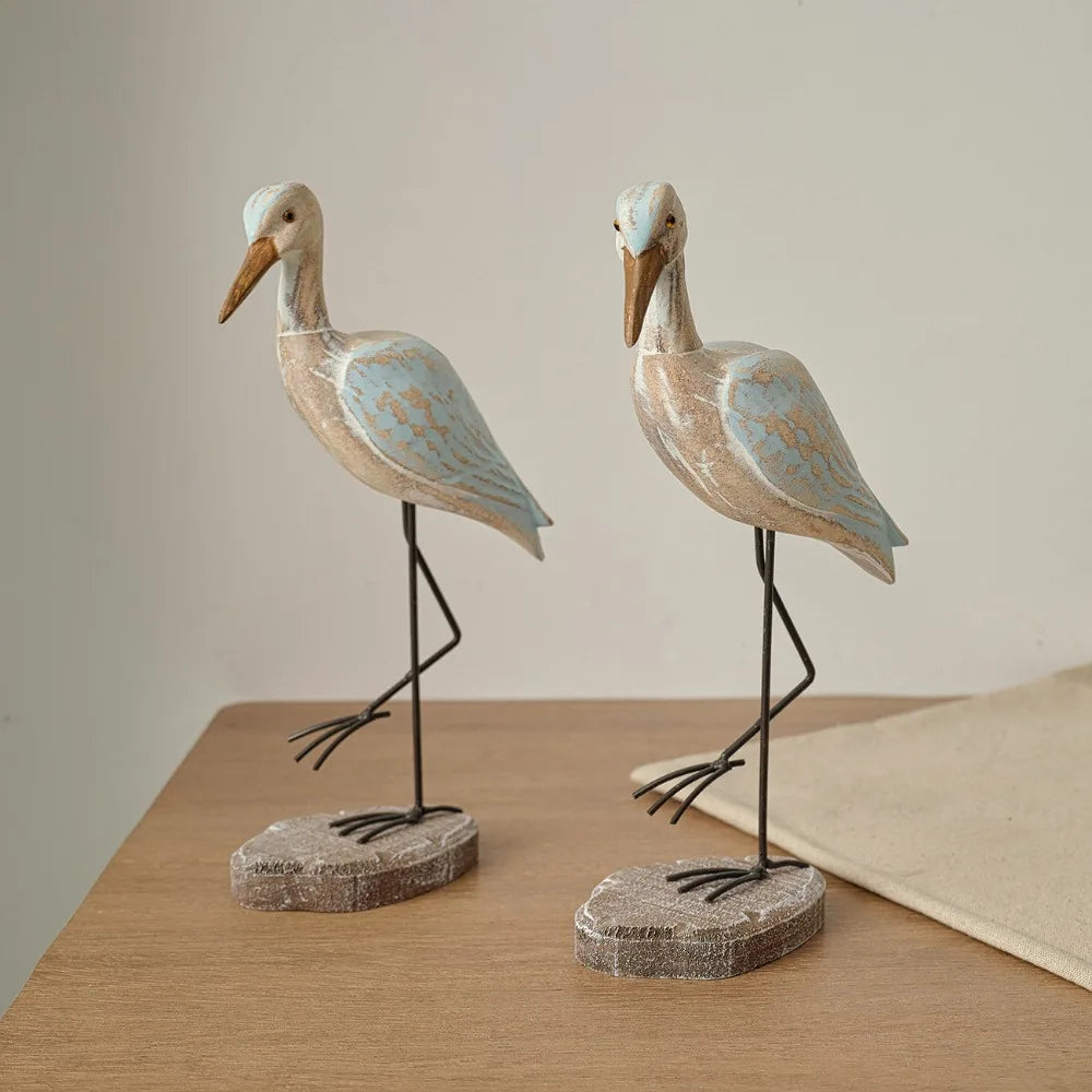Mediterranean Style Creative Tall Bird Wooden Sculpture Desk Decoration Office Gift Retro Ornaments Exquisite Carving
