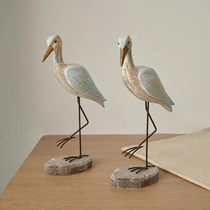 Mediterranean Style Creative Tall Bird Wooden Sculpture Desk Decoration Office Gift Retro Ornaments Exquisite Carving
