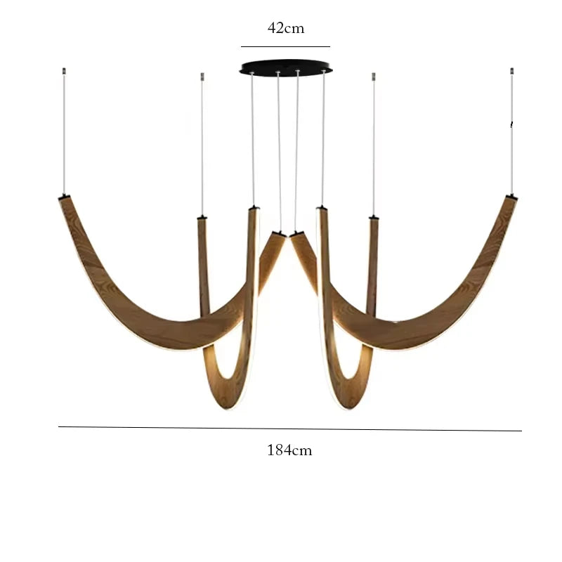 Modern U-shaped Wooden LED Pendant Lights Indoor Hanging Lamp Living Sitting Room Lobby Kitchen Island Dining Living Room Office