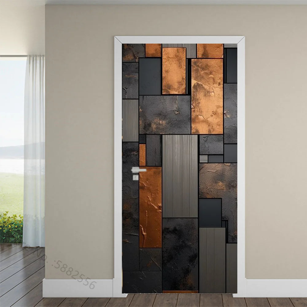 Black Art Mural Wood Texture Flower Star Waterproof Self-Adhesive Wallpaper Stickers for Door Bedroom Living Room Cabinets Decor