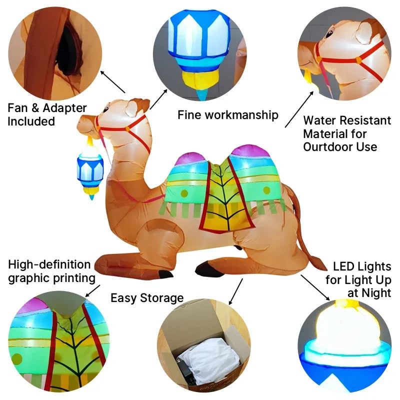 2026 EID Ramadan Decoration Inflatable Camel Outdoor Garden Sculpture Decoration LED Light Eid Mubarak Inflatables Yard