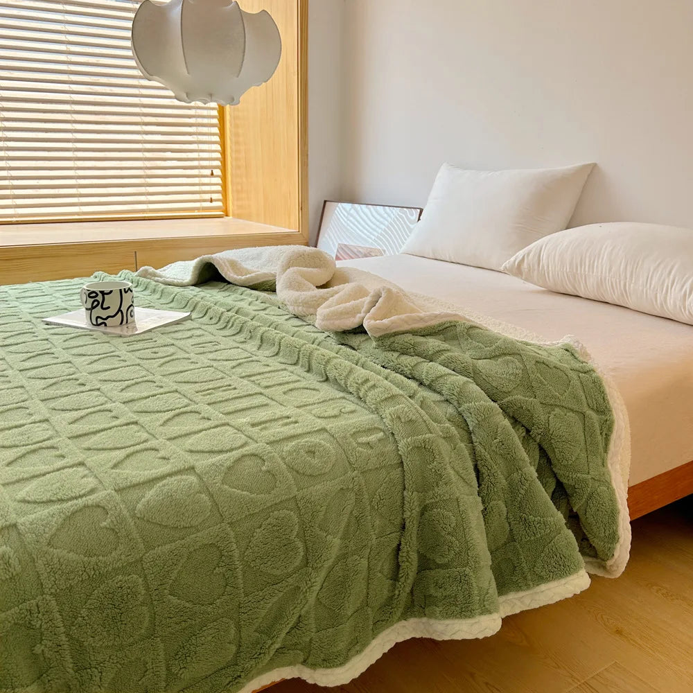 Home Thick Bed Blanket Double Sided Lamb Cashmere Fleece Plaid Blankets Winter Warm Throw Sofa Cover Newborn Wrap Kids Bedspread