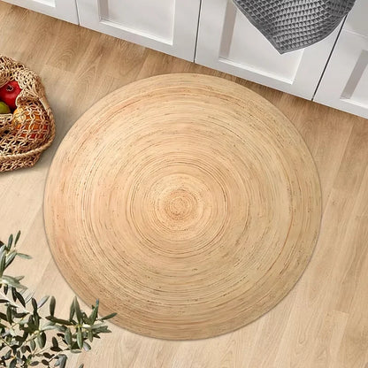 Rustic Wood Grain Round Area Rug Natural Tree Ring Concentric Circle Texture Non-Slip Floor Carpet Minimalist Home Decor Mat