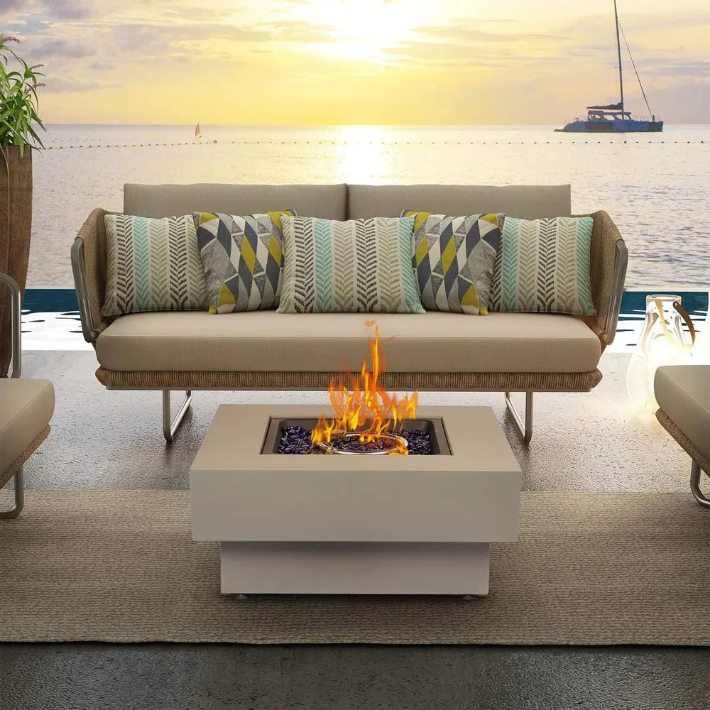 33-inch 50,000 BTU Outdoor Gas Fireplace for Patio, Square Low Profile Fire Table W/Lid, Glass Rocks, Ra