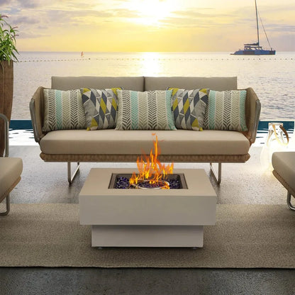 33-inch 50,000 BTU Outdoor Gas Fireplace for Patio, Square Low Profile Fire Table W/Lid, Glass Rocks, Ra