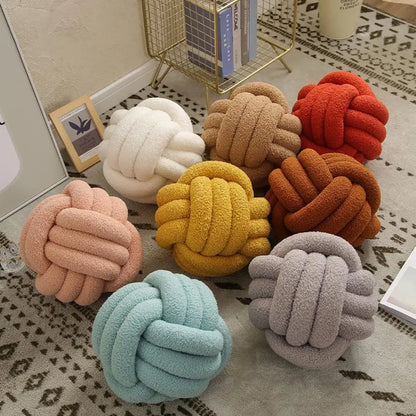 Knotted Ball Pillow Indeformable Eco-friendly Knotted Ball Plush Pillow Hand-woven Knotted Ball Back Throw Pillow