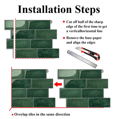 10 Sheets Peel and Stick Wallpaper Waterproof Subway 3D Wall Tile Sticker Easy to Install Big Size Wall Sticker for Home Decor