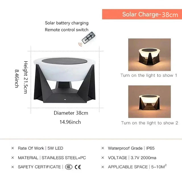 Solar Post Light Outdoor Column Pillar Light 3000K IP65 Garden Landscape Lighting for Patio Fence Cap Deck Flat Surface Fixtures