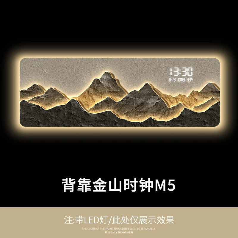 High end living room decoration painting, LED digital electronic clock, mountain back atmosphere light hanging painting