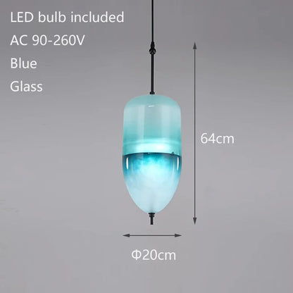 Simple Lake Blue Gradient Glass Pendant Lamp Designer Model Room Bedroom Restaurant Bar LED Chandelier Home Decor Light