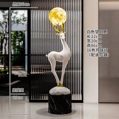 Home Decor Luminous Deer Statue Large Floor Decoration Nordic Style Living Room Animal Sculpture Art Ornament Housewarming Gift
