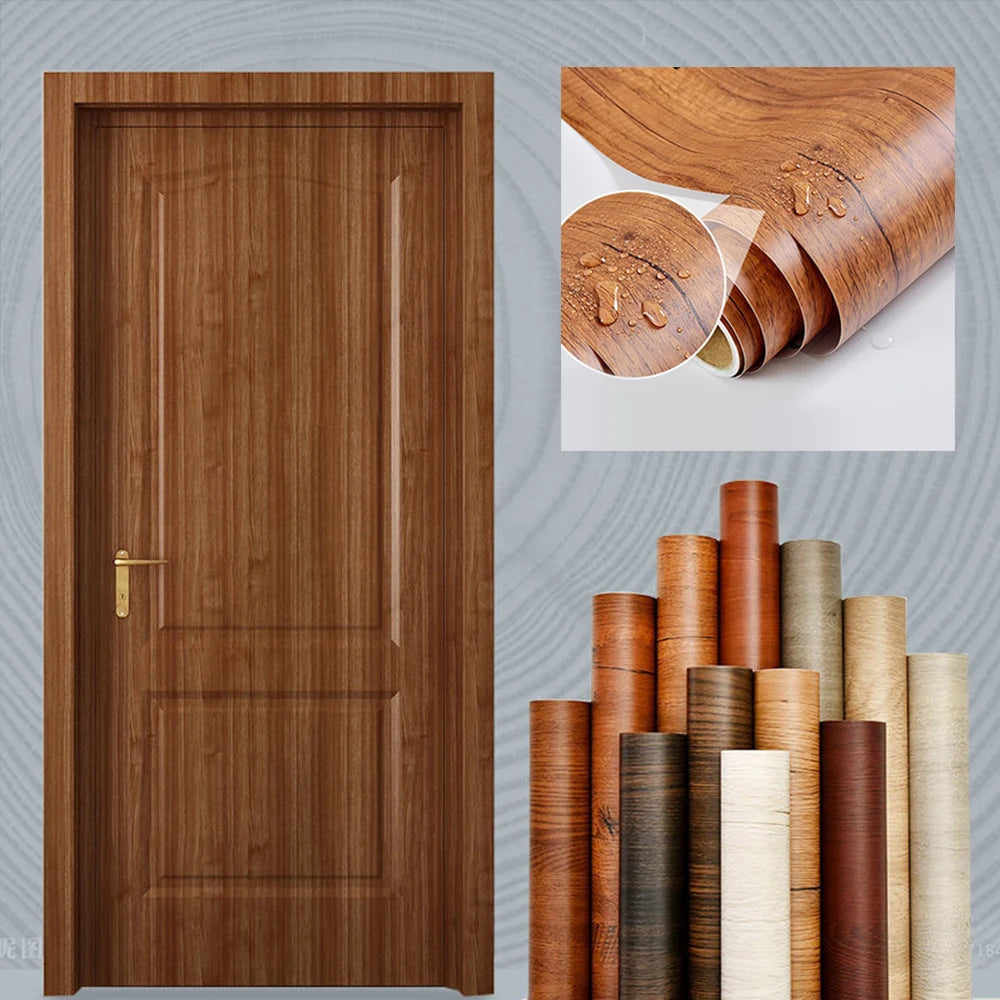 Wooden Door Wallpaper Vinyl Self Adhesive Waterproof Contact Paper for Living Room Kitchen Cupboard Furniture Renovation Sticker