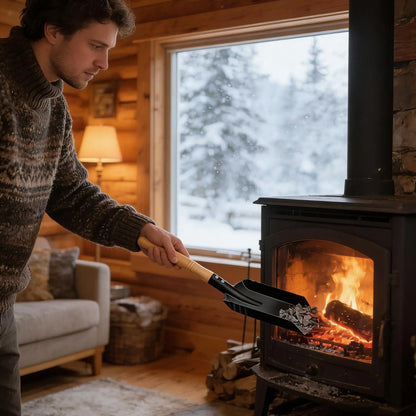 Chimney Shovel Fireplace Tools Fireplace Shovel Wooden Handle Coal Scoop Ash Shovel for Wood Burning Stove Fire Pit