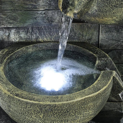 Garden Fountain, 23.6" 4-Tiers Cascading Bowls LED Light Outdoor Garden Water Fountain, Decorative Outdoor Water Fountain