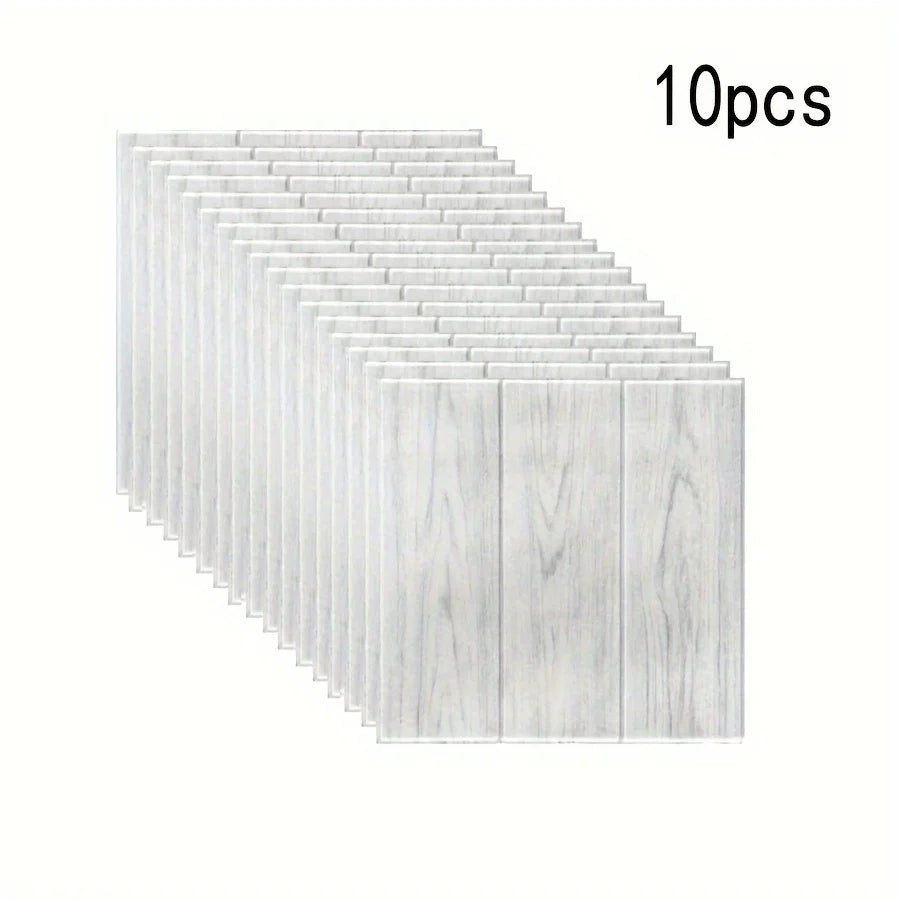 10pcs Wood Grain Wallpaper Panels Peel and Stick for Interior Wall Decor Self-Adhesive Foam Wall for TV Background Walls Bedroom