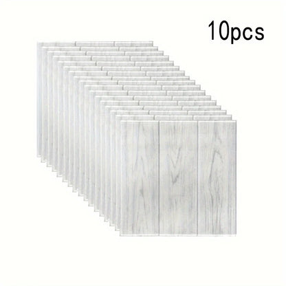 10pcs Wood Grain Wallpaper Panels Peel and Stick for Interior Wall Decor Self-Adhesive Foam Wall for TV Background Walls Bedroom