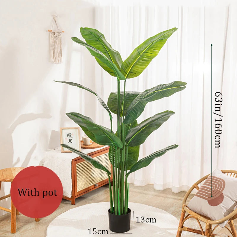 Artificial Bird of Paradise Plant 63'' Fake Palm Tree Feaux Plants in Pot Faux Banana Tree for Indoor Outdoor Home Office Decor