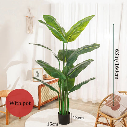 Artificial Bird of Paradise Plant 63'' Fake Palm Tree Feaux Plants in Pot Faux Banana Tree for Indoor Outdoor Home Office Decor