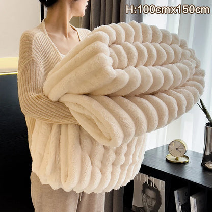 Soft and Warm Faux Rabbit Fur Throw Blanket for Cozy Evenings