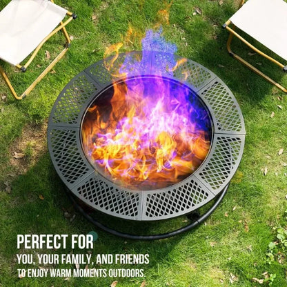 36 Inch Wood Burning Fire Pit with Grill: Outdoor Fire Pits with Lid & Fire Poker, 3 in 1 Round Metal Firepit Table with