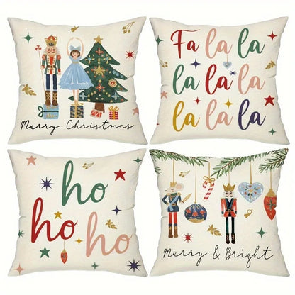 4Pcs Christmas Throw Pillow Covers Nutcracker Print Cushion Covers Winter Home Goods Xmas Holiday Decor Gift