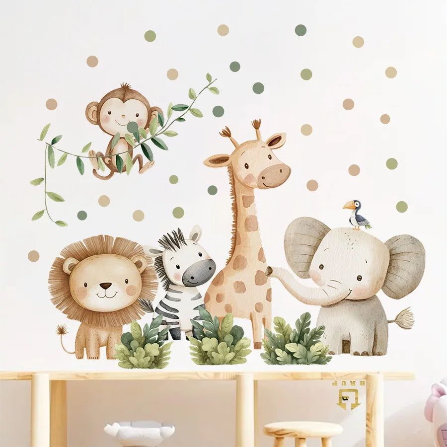 Forest Animals Rainbow Wall Stickers for Kids Rooms Children Boys Girls Baby Room Decoration Nursery Wallpaper Giraffe Elephant