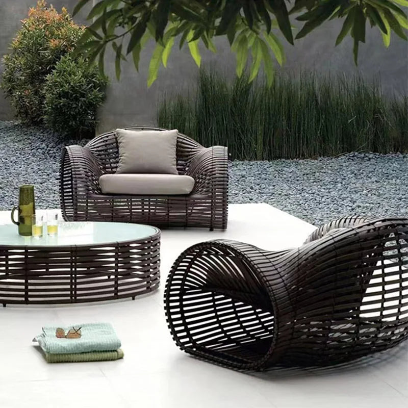 High Quality Modern Nordic Outdoor Aluminum Frame Rattan Sectional Sofa Set Garden Sofas for Courtyard Villa Park Farmhouse