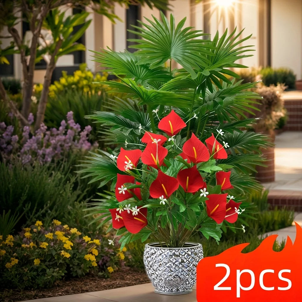 2PC Artificial Calla Lily and Large Palm Tree Set Vibrant Spring Home Decor Potted Plant Suitable for Indoor Outdoor 2026 New