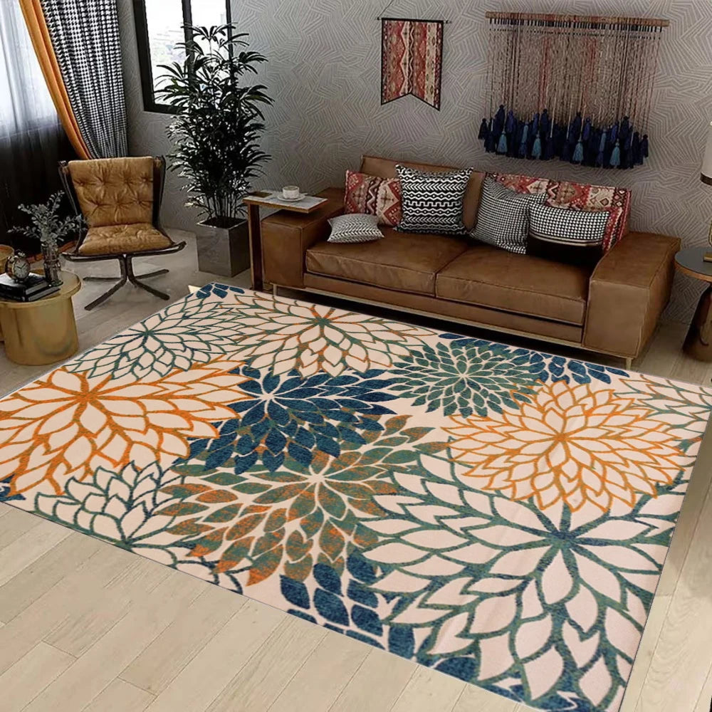 Outdoor Area Rug Washable Patio Rug Tropical Botanical Floral Chenille Waterproof Outdoor Carpet Non-Slip for Deck, Backyard