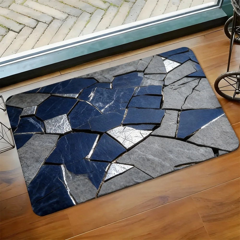 Black Gold Marble Indoor Outdoor Rug – Non-slip Mat for Bathroom Kitchen Living Room Patio Café Bar, Ideal Gift