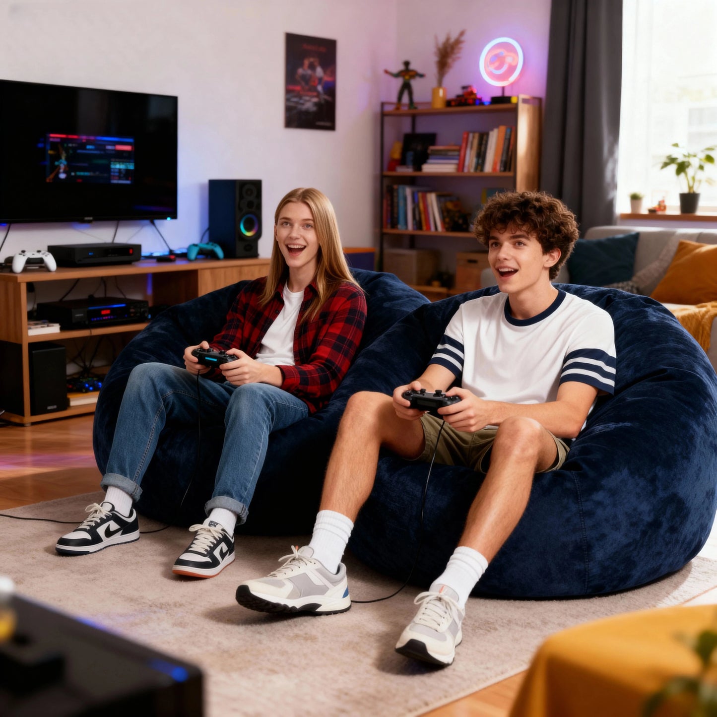 100CM×100CM×60CM, adult beanbag chair with padded beanbag inside, memory foam chair, soft flannel washable cover, ideal reading seat for bedrooms and dorms.