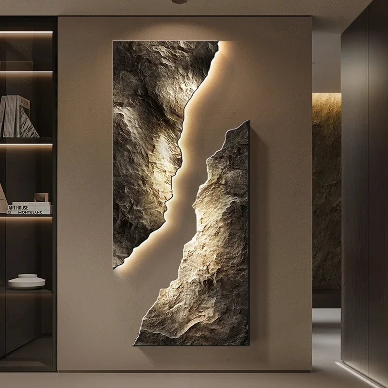 Living Room Decoration Painting Lamp Modern Luxury LED Rock Shape RC Wall Light Indoor Corridor Background Wall Mural Lights