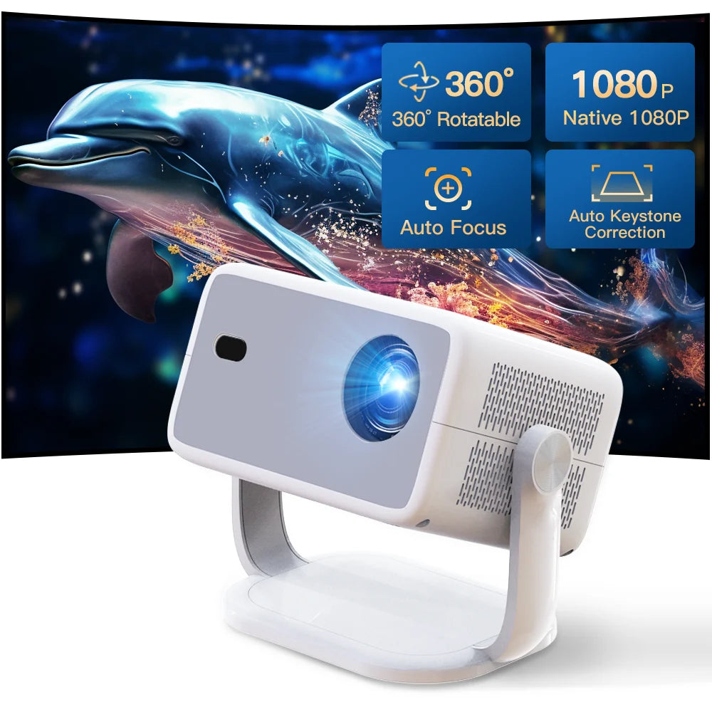 LynCast L018 Home Projector 800ANSI Native 1080P 8K Support Android 14 WiFi6 BT5.4 Portable Movie Projector with 360° Correction