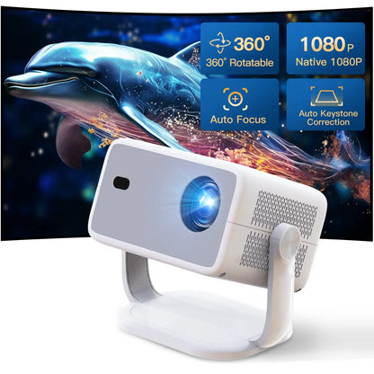LynCast L018 Home Projector 800ANSI Native 1080P 8K Support Android 14 WiFi6 BT5.4 Portable Movie Projector with 360° Correction