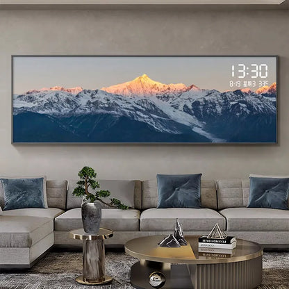 Modern Luxury Living Room Decoration Painting Led Electronic Clock Sofa Background Mural Light Horizontal Hanging Painting