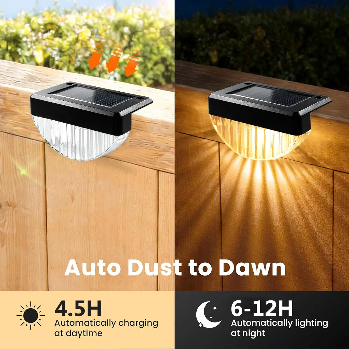 Solar Deck Lights Outdoor 8/16 Pack Waterproof LED Stair Lights with Lenses Auto ON Off Warm White Step Lights for Outside Deck