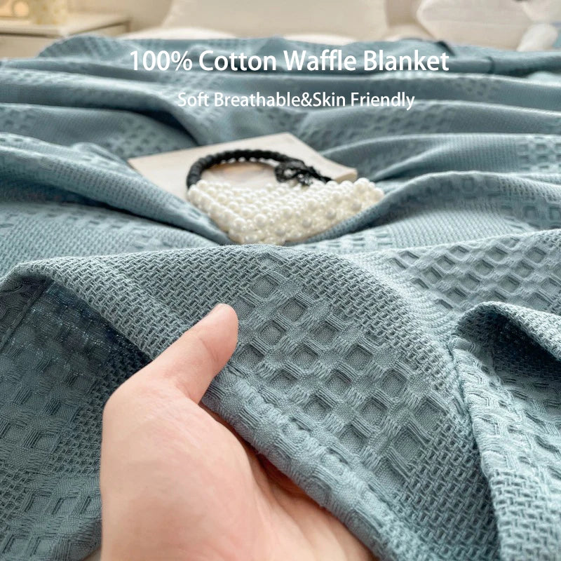 100% Cotton Throw Blanket Soft Breathable Waffle Blanket for Twin Queen King Bed Decorative Plaid Sofa Blankets Summer Throws