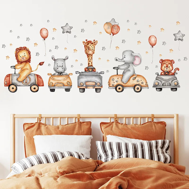 Forest Animals Rainbow Wall Stickers for Kids Rooms Children Boys Girls Baby Room Decoration Nursery Wallpaper Giraffe Elephant